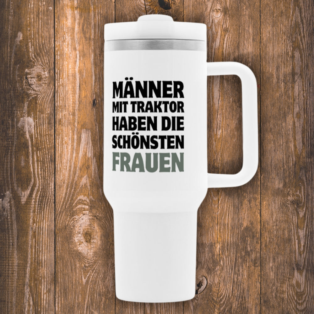 Männer mit Traktor Thermobecher